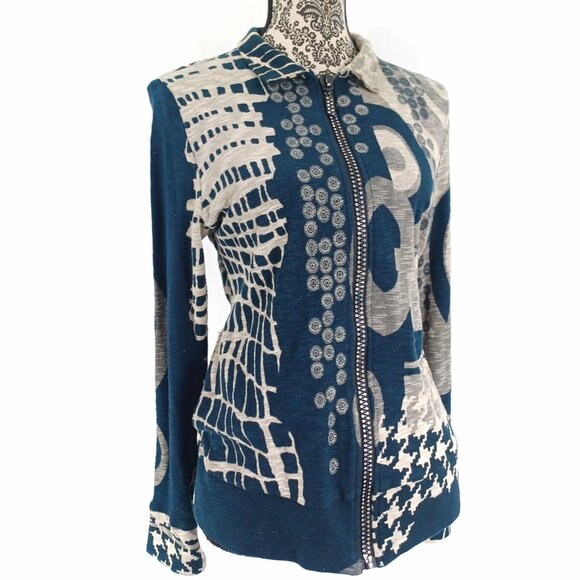 KATINA MARIE Sweater Rhinestone Zip Cardigan Abstract Graphic S - Picture 6 of 6
